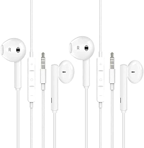 2 Комплекта жични слушалки с микрофон, 3,5 мм слушалки в ушите /накрайници за уши/Headphones с микрофон (вграден регулатор на силата на звука), Съвместими с iPhone, iPad, Android, компютър-Повечето аудио устройства