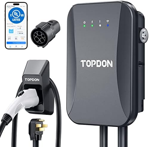 Зарядно устройство TOPDON Level 2 EV, Зарядно Устройство за домашна электромобиля на 40 Ампера, с Щепсел NEMA TYPE4 на 14-50 штекеров, в Списъка на UL, Energy Star, с адаптер за зареждане на Tesla, Автомобили зарядно