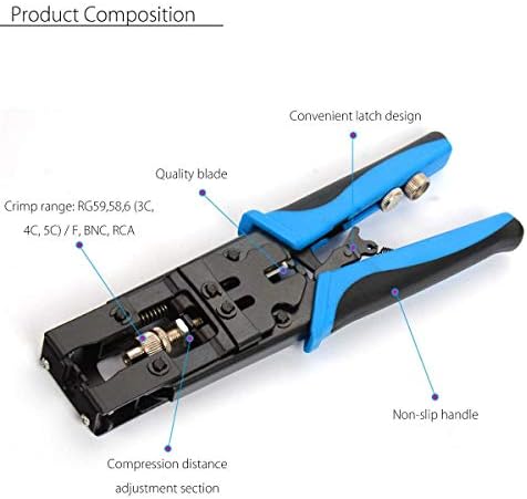 ZUQIEE Клещи, Клещи За удължаване на Косата Инструмент Коаксиален Компрессионный Запресоване Кабел Конектори Кабели Клещи RG59/RG58/RG6 BNC/RCA/F Измерване на Инструмента