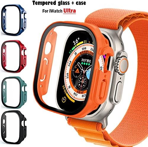 UMCNVV Стъкло + калъф за Apple Watch с каишка Ultra 49 мм, умни часовници, броня за КОМПЮТЪР + Защитно фолио за екрана, Закалено покритие, аксесоари за ремъците iwatch Series (Цвят: мента 20, Размер: Ултра 49 мм)