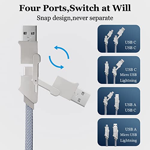 Кабел за зареждане Adhiper 6 в 1 USB C, 60 W [Бързо зареждане и синхронизация на данни] Плосък Сплетен Кабел за зарядно устройство със защита от entanglements, велкро, Мультизарядный кабел от порта на Гръмотевична /