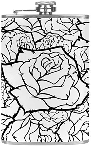 Фляжка за Алкохол от Неръждаема Стомана Запечатани с Фуния 7,7 унция в Кожа Джоба една Чудесна Идея за подарък Фляжка - Черна и Бяла Роза