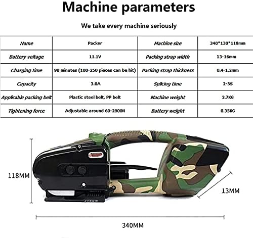 Електрическа Обвязочная машина за колан от полипропилен 1/2-5/8 инча, Ръчно Заваряване Обвязочная Машина 2800N с Регулируемо Усилие на Затягане, Работеща от Акумулаторни батерии, Автоматично Инструмент за връзване коробчатых