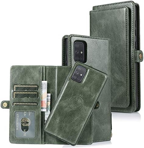 Чанта-портфейл KOEOK Galaxy A51 5G с магнитен пътя на стена 2 в 1, Подвижни, флип-портфейл, Държач за карти, Мултифункционален Защитен калъф за телефон Samsung Galaxy A51 5g 6,5 инча-Зелен