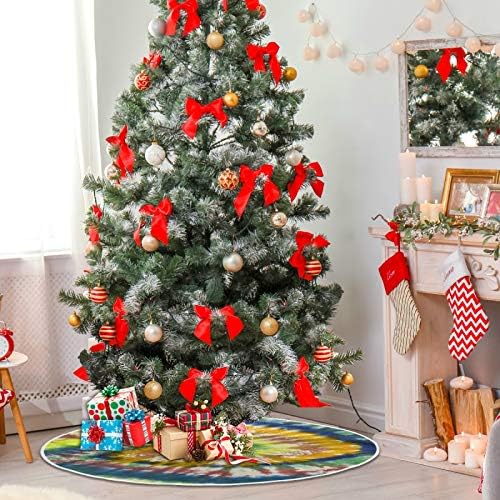 Декорация на Поли във формата на Коледно ALAZA, едно Малко Бижу под формата на мини-Поли във формата на коледно дърво 35,4 инча с Шарките на Жълта и синя боя за Коледно парти, Украси за дома