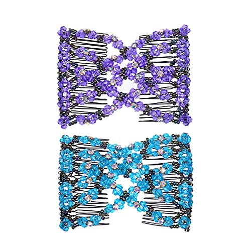 FXBLING Magic Beads Лесно Комбс Двойни Растягивающиеся пити-скоби, идеални за лесно връзване на опашки, прически и резба, дебели и тънки косми, Нов аксесоар за коса за популярните прически (лилаво и светло синьо)