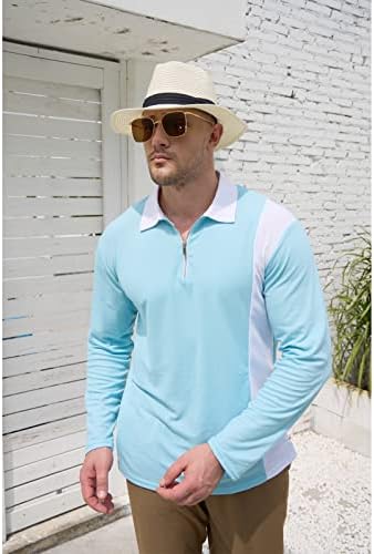 Мъжки Модни Polo Ризи с дълъг Ръкав, Ежедневни Ризи За Голф с цип, Бизнес Прилепнали Блузи с Дълъг ръкав