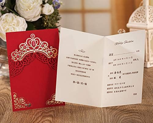 Jofanza 5,4x7,3 Инча, 50 бр. Комплект Сватбени Покани Картички с Червена Дантела Огранкой, Дизайн във формата на Короната на Принцеса, на Годишнина от Сватбата, Буйни Покани за Рожден Ден