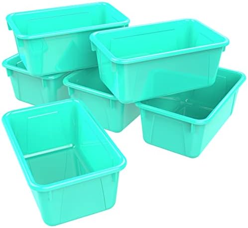 Storex Small Cubby Bins – Пластмасови контейнери за съхранение на багаж в класната стая, 12,2 x 7,8 x 5,1 инча, Клас Тюркоаз, 5 опаковки (62420A05C)