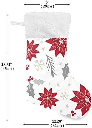 Коледни чорапи ALAZA, 18 инча от зебло с големи листа и Цветове коледна звезда и Плюшени чулками-белезници от изкуствена кожа, за украса на семейни празници и Коледно парти (228be7l)