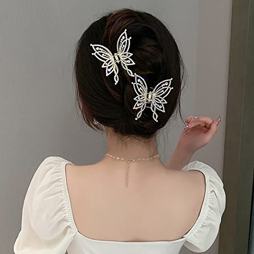 Скоба за коса със средна дължина, 2 бр. нескользящий скоба за коса в стил пеперуди, щипки за коса с кристали и перли за тънки гъста коса