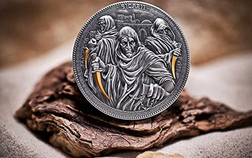 2022 DE Assassins PowerCoin Sicarii 2 Грама Сребърна монета 5 $ Ниуе 2022 2 Унции Антични гарнитури