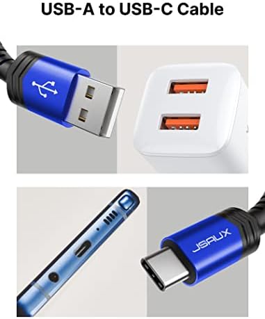 Кабел JSAUX USB C [3 опаковки с дължина 6,6 фута], 3,1 А, кабел за бързо зареждане от USB-А до USB-C, Сплетен кабел за зарядно устройство Type C е Съвместим с Samsung Galaxy S20, S10, S9, S8, Note 10 9 8, A51 A20, LG
