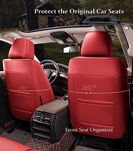 Калъфи за автомобилни седалки Wekar WK-009 от кожа Напа на 5 места, Предните и Задните Автомобилни Седалките, Водоустойчиви Калъфи за автомобилни възглавници, подходящи за повечето седани, джипове, пикапи, Вино-червено