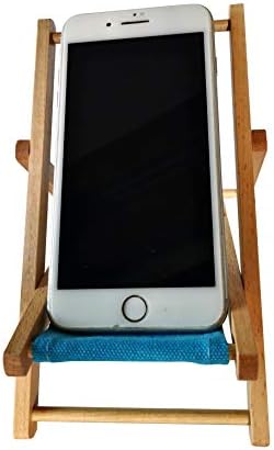 Държач за мобилен телефон Hanpo от дърво и платно, Плажен Шезлонг - Настолна Поставка за смартфон 5,5 инча (Светло кафяво) (Тюркоаз)