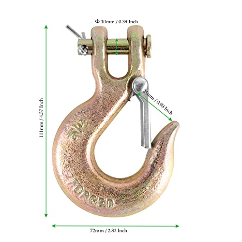 MAHIONG 8 X 5/16-Инчов пълзящи куки Clevis с предохранительной капаче, с товароподемност 4400 Паунда Ковано желязо Стомана G70 Тежкотоварни Подвижен Верижна кука Clevis с изземване и Буксировочным кука за теглене на