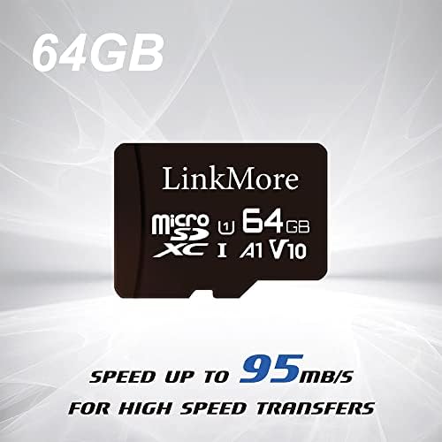 Карта LinkMore 64GB V11 Micro SDHC съвместима с A1, UHS-I, U1, V10, Class 10 скорост на четене до 95 MB/сек, SD адаптер в комплекта