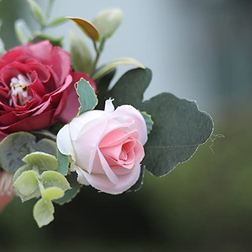 Yemruode Boho Сребърна сватба гребен с рози, щипки за коса, сватбени аксесоари за коса, за жени или момичета (червен)
