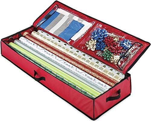 Коледен органайзер за съхранение – Просторен контейнер за празничната амбалажна хартия под леглото - Идеално за подарък опаковки, торбички, панделки, бантов, карт?