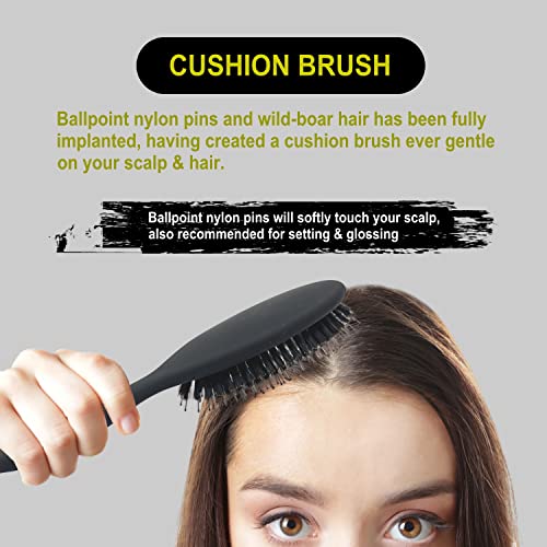 Четка за оформяне на косата на VESS Hair Styling Pro Mix Cushion Brush-Matte Black - Мека вълна на Див Глиган и Найлон за коса-SPR-2500 Произведено в Япония