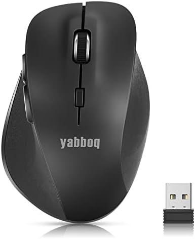 Безжична мишка YABBOQ, версия 2023, Безжична Компютърна Оптична мишка 2.4 G, Ергономична Мишка с 6 бутона, 800/1200/1600 dpi, USB-приемник, Преносим мишка за лаптоп, PC, MacBook, настолен компютър-Черен