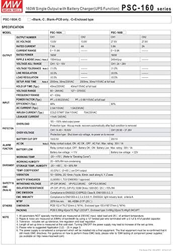 MEAN WELL КПС-160A-C 13,8 от 7.6 А 4A 160 W с Един изход със зарядно устройство (UPS функция) Серия Security