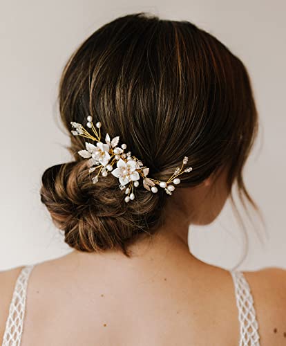 SWEETV Сватбен клип за гребен за коса за булки, Аксесоари за коса за младоженци ръчно изработени сватбени аксесоари за коса за булки, жени