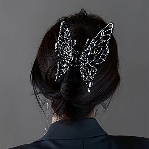 Canitor пеперуда фиби за коса пеперуда Нокът на косата клипове сребро скоби 2 елемента Y2K аксесоари щипки за коса, за жени, щипки за коса, за да се движат пеперуда фиби за коса