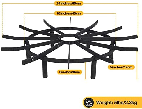 Lineslife Кръгла Решетка за кострища 24 инча, Тежкотоварни Решетка за Камина, Стойка за Кострища, Кръгли Решетки за дърва за огрев на колела с 6 Регулируеми крака за вътрешен двор в задния двор, черен
