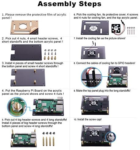 Акрилни калъф GeeekPi за Raspberry Pi 4 Model B и Raspberry pi Model 3 B +, калъф Raspberry Pi с охлаждащ вентилатор и 7 бр. радиатори за Raspberry Pi 4 Model B/Pi 3Б +/ Pi 3Б/ 2B (прозрачен)