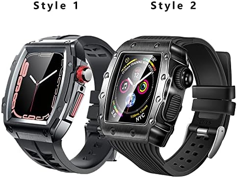 CNHKAU Луксозен комплект промяна от алуминиева сплав за Apple Watch, калъф-каишка 45 мм, Метална Каишка от Каучук, Аксесоари за iWatch Series 7 6 SE 5 (Цвят: черен размер: 44 mm)
