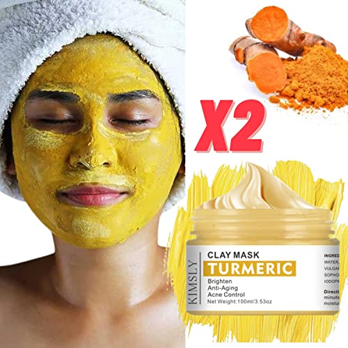 Глинена маска за лице с куркума и витамин E, за сияйна кожа, против стареене и прочистване на порите на 3.53 oz (Куркума x2)