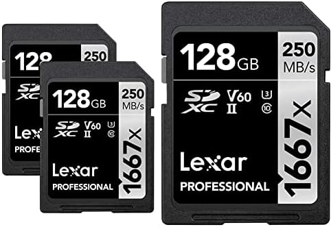 Картите Lexar Professional 1667x128 GB (2 комплекта) SDXC UHS-II и професионална карта 1667x128 GB SDXC UHS-II със скорост на четене до 250 МБ /с за професионален фотограф, videographer ентусиаст (LSD128CBNA1667)