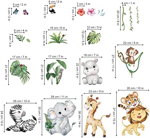 decalmile Животни на Джунглата Стикери За Стена Слон, Лъв, Жираф Сафари Стикери За Стена Детска Детска Стая Декор на Стените на Хола