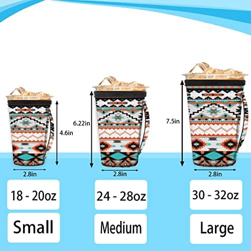 Tribal Ethnic Aztec Geometric_132453080 за многократна употреба Кафе ръкав с лед с дръжка от неопрен За Напитки, кафе лате, Чай, Напитки, Бира (Средно 24-28 унции)
