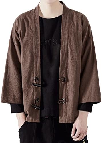 Якета Мъжки Модни Японски Юката Ежедневното Палто Кимоно На Горно Облекло Свободни Памучни Якета