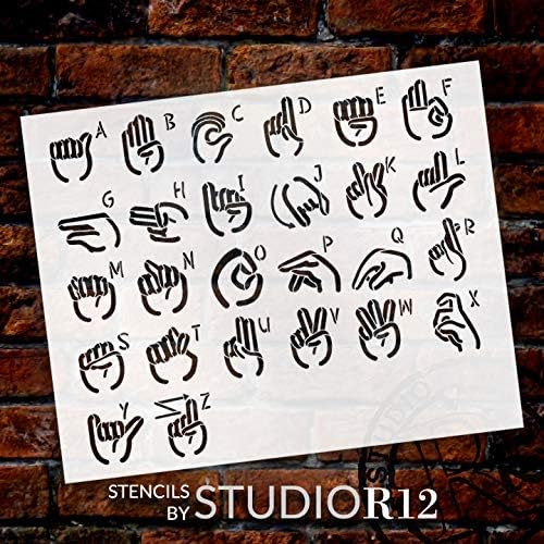 Шаблон с Азбука американския Жестомимичен Език, от StudioR12 | DIY ASL Family Home Decor | Дървена Табела за Бродерия |за многократна употреба Шаблон от Mylar|Символ на ръцете с правописа на Пръст Подарък ИЗБЕРЕТЕ РАЗМЕР