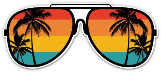 Стикер на Слънчеви очила Плажни палми - 5 Стикер за лаптоп - Водоустойчив Винил за колата, телефон, Бутилки с вода - Стикер на Залеза в Тропическите Почивка с океана