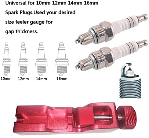 Lotcesfun Универсален инструмент за пропастта между свещи за запалване с щупом, Съвместим с повечето свещи 10 мм, 12 мм и 14 мм и 16 мм (Червен + сонда)