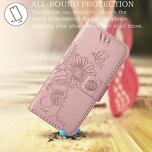 Кожен калъф-портфейл kazineer, калъф за телефон Samsung Galaxy S5 Mini, с отделения за карти с блокиране на RFID (розово злато)