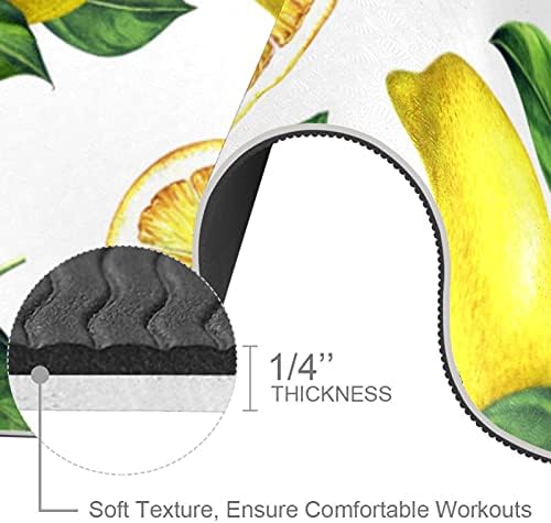 Дебел нескользящий постелката за йога и фитнес 1/4 с принтом плодове от Лимон за практикуване на Йога, Пилатес и фитнес на пода (61x183 см)