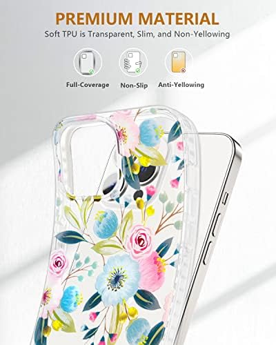 Калъф Scorpify за iPhone 14 Pro с цветен модел на Хибискус, Сладък устойчив на удари калъф за телефон във формата на Цвете, за жени или момичета, с предпазно фолио за екран от закалено стъкло + Защита на обектива на