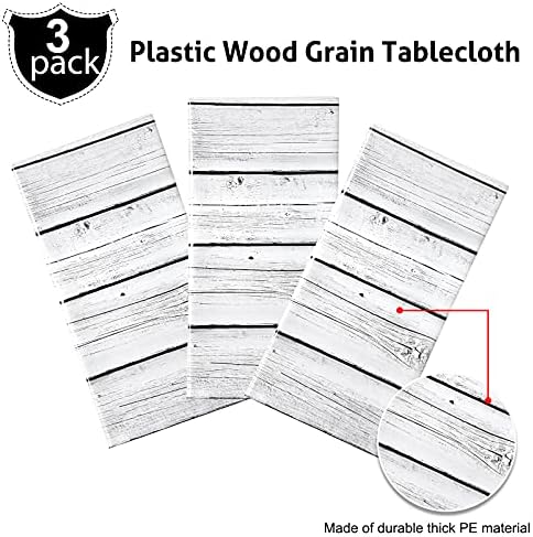 Комплект от 3 теми, Дървена Покривка, Пластмасова Бяла Покривка от Дървесни Влакна, Селски Дървена Покривка, Правоъгълна Покривка от Дървесни Влакна, Украса на маса за Пикник в западен стил на Рожден Ден, 54 X 108 Инча