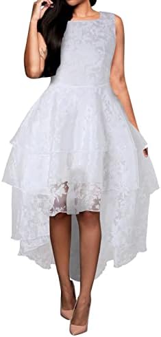 Рокля-риза MIASHUI с рюшами, дамско дантелено сетчатое рокля на шаферка с цветен модел, празнична рокля Hi-Lo Swing, женски ежедневното лятно