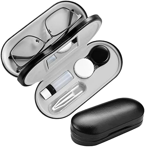 Калъф за контактни лещи AITIME, очила и калъф за контактни лещи 2 в 1, двустранен, преносим комплект чанти за контактни лещи, цветни и стилни, прости и елегантни (черен)
