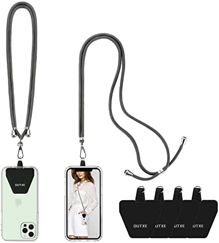 Каишка за телефон OUTXE, 2 опаковки - 2 × Регулируема на шийката на колан, 4 × ленти за телефон - Сив