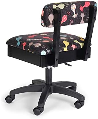 Хидравличен стол за шиене и бродерия Arrow HCAT с регулируема височина, с Място за съхранение под Седалката и от Плътна тъкан на Black Cat Fabric