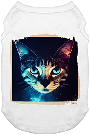 Майк за кучета Cats in Outer Space - Тениска с Цветни Принтом за кучета - Дрехи за Кучета с Космически принтом (S, Бяло)