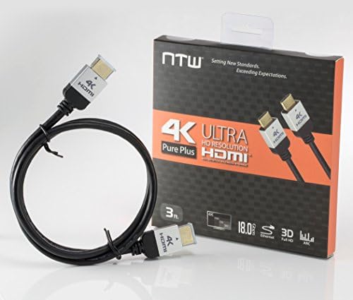 NTW PURE ПЛЮС 4K, HDMI Кабел 3 метра Високоскоростен HDMI кабел 2.0, 4K HDR, 3D, 2160P, 1080P, Кабел за Ethernet-HDMI, връщане на звука (ARC), който е съвместим с PS5, PS4/3, UHD ТЕЛЕВИЗОР, Blu-ray, Xbox, PC, монитор