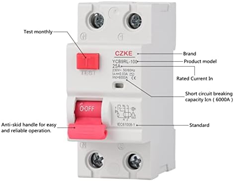 SNKB 230V 50/60 Hz RCCB MCB Автоматичен прекъсвач остатъчен ток 30 ma и защита от изтичане на 6/10/16/20/25/32/40 А (Цвят: N 1P, размер: 25A)